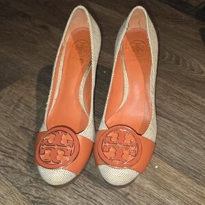 Tory Burch Orange and Tan Heels